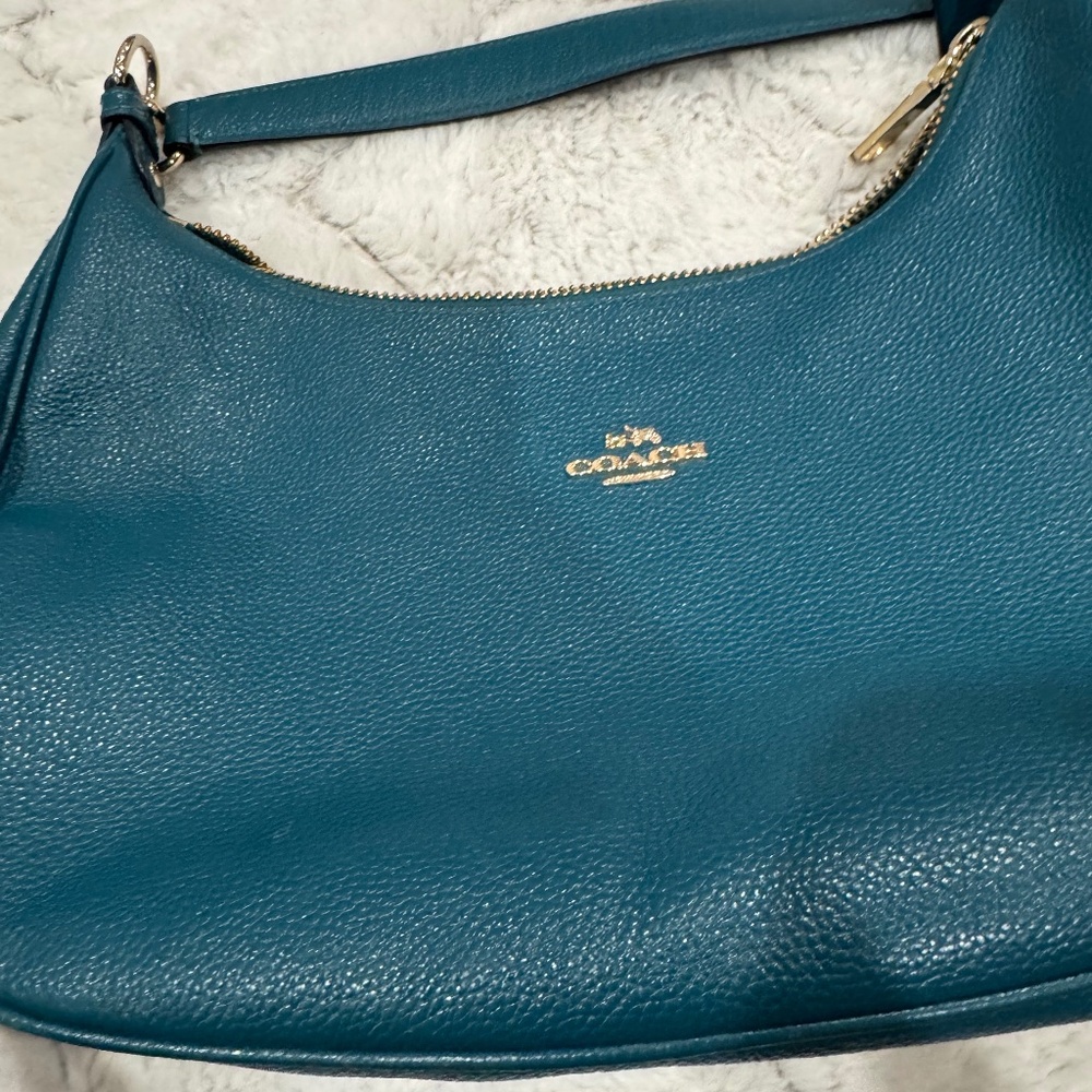 RARE Coach Turquoise Pebbled Leather Shoulder Bag 3 Compartment -Matching Wallet